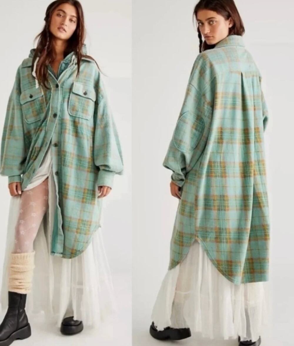 Free People Long Ruby Plaid Jacket, XS $198